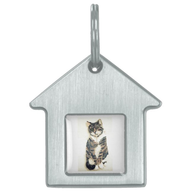 Placa Para Mascotas Gray Kitty Tabby Cat Art (Frente)