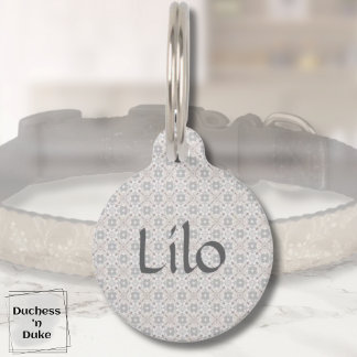 Placa Para Mascotas Gray Spanish Tile Personalized 