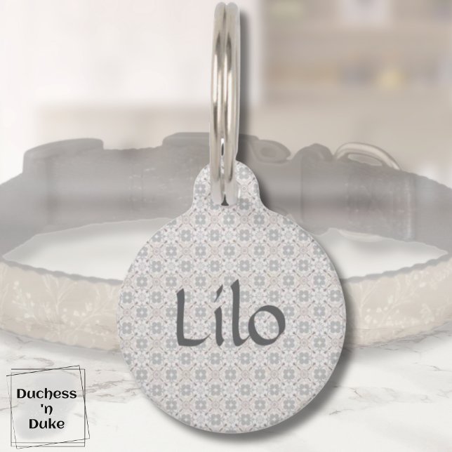 Placa Para Mascotas Gray Spanish Tile Personalized  (Dog Name Tag - Gray Spanish Tile Personalized)