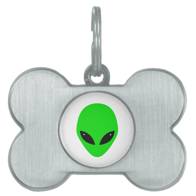 Placa Para Mascotas Green Alien Head (Frente)