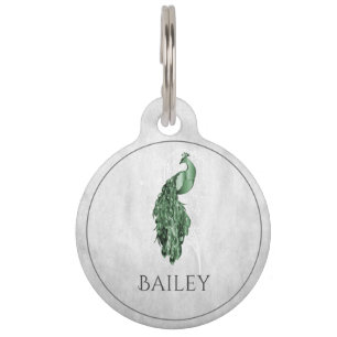 Placa Para Mascotas Green Elegance Peacock Round Pet Tag
