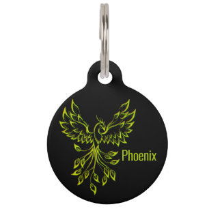 Placa Para Mascotas Green Phoenix Rising en Black Pet ID Tag