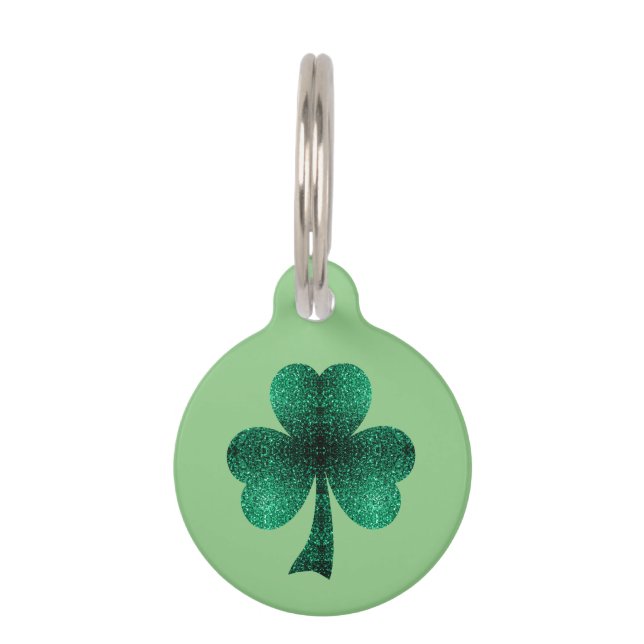 Placa Para Mascotas Green Sparkles Shamrock St. Patrick (Anverso)
