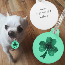 Placa Para Mascotas Green Sparkles Shamrock St. Patrick Day turquesa