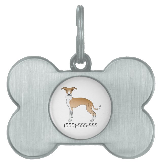 Placa Para Mascotas Greyhound Italiano Blanco Con Número De Teléfono (Frente)