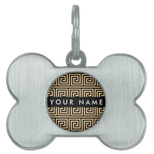 Placa Para Mascotas Griego Meander Key Brown, Tu Nombre, Personalizar