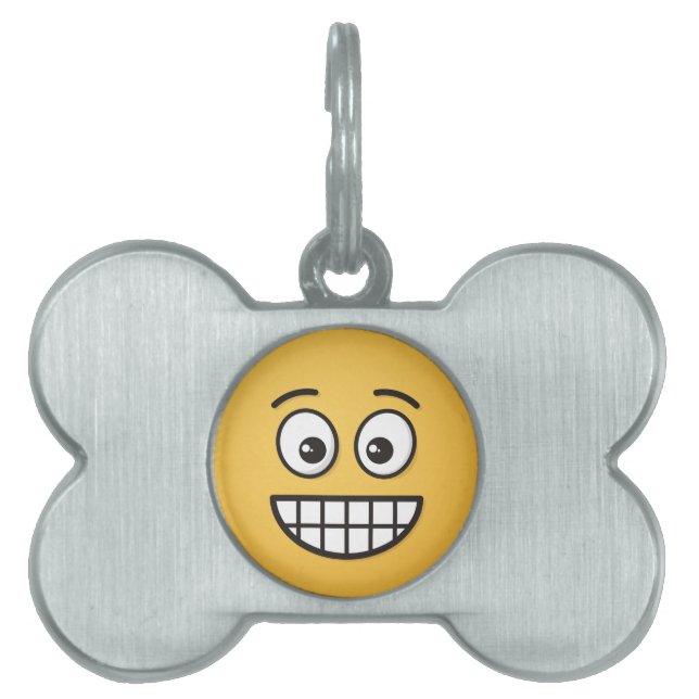 Placa Para Mascotas Grinning Face con los ojos abiertos (Frente)