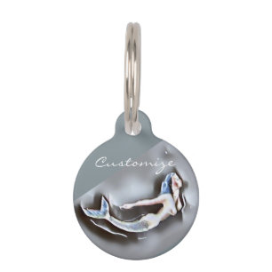 Placa Para Mascotas Gris De La Sirenita De Natación Thunder_Cove