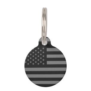 Placa Para Mascotas Gris del negro de la bandera americana