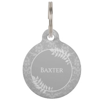 Placa Para Mascotas Gris Elegant Damask Round Pet Tag