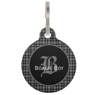Placa Para Mascotas Gris Escocia Enrollado Monograma Grande