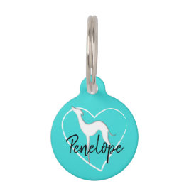 Placa Para Mascotas Gris hound Whippet silhouette heart Personalizado