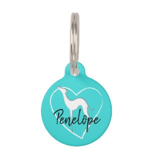 Placa Para Mascotas Gris hound Whippet silhouette heart Personalizado