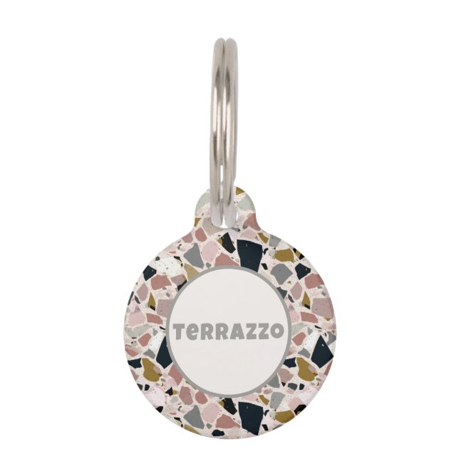 Placa Para Mascotas Gris negro rosado moderno de medio siglo y Tan Ter (Anverso)