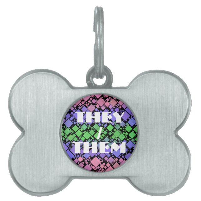 Placa Para Mascotas Groovy Boho Retro Mod Geométrico Orgullo Trigénero (Frente)