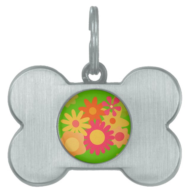 Placa Para Mascotas groovy mod floral (Frente)