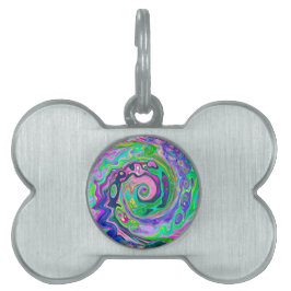 Placa Para Mascotas Groovy Resumen de Aqua y Navy Lava Swirl