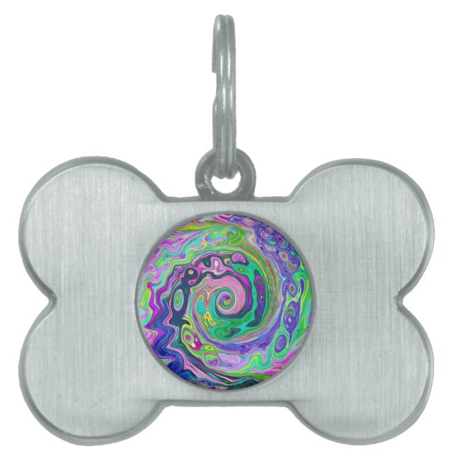 Placa Para Mascotas Groovy Resumen de Aqua y Navy Lava Swirl (Frente)