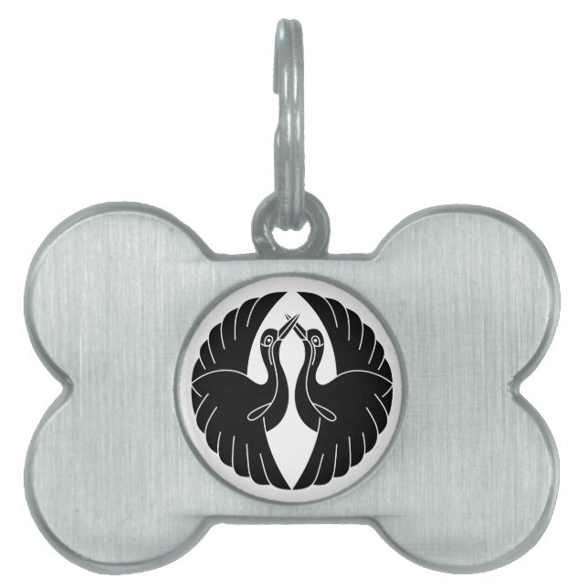 Placa Para Mascotas Grullas blancas enfrentadas (Frente)