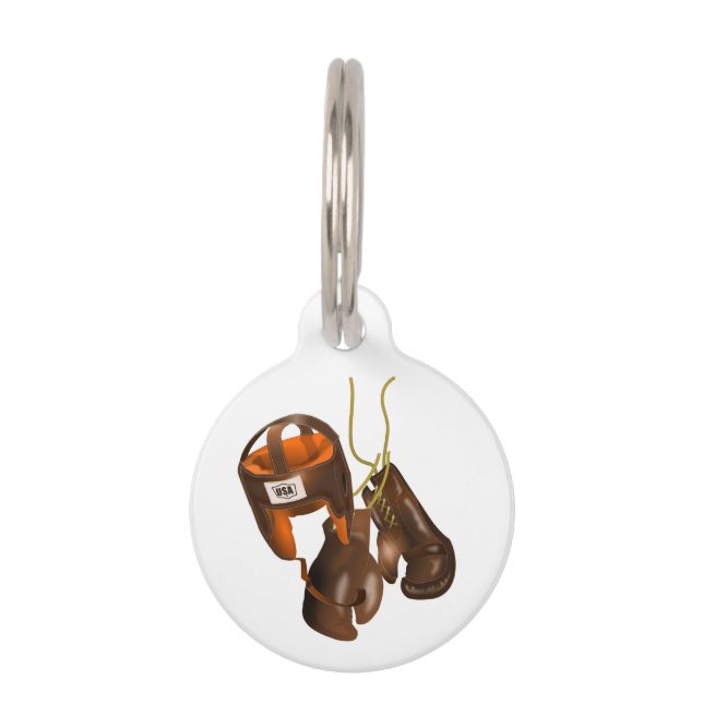 Placa Para Mascotas Guantes de boxeo de época y casco (Anverso)