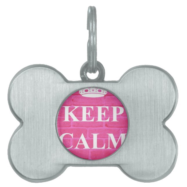 Placa Para Mascotas Guarde la calma y continúe el rosa (Frente)
