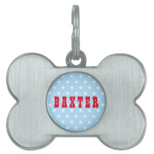 Placa Para Mascotas Guay Blue White Stars Red Dog Cat Puppy Kitty Name