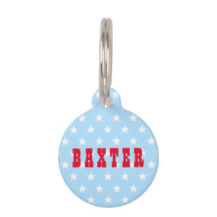 Placa Para Mascotas Guay Blue White Stars Red Dog Puppy Cat Kitty Name
