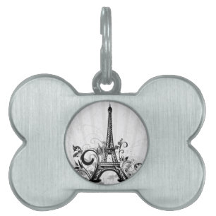 Placa Para Mascotas Guay Eiffel Tower swirls dota salpicaduras maripos
