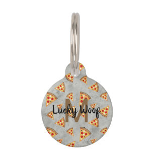 Placa Para Mascotas Guay pizza slices vintage gris patrón Monograma