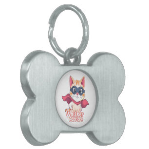 Placa Para Mascotas Guerreros del Whisker - Gato del Hero Pastel