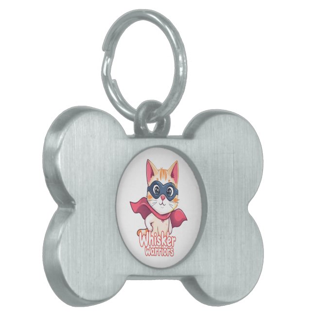 Placa Para Mascotas Guerreros del Whisker - Gato del Hero Pastel (Frente Izquierda)