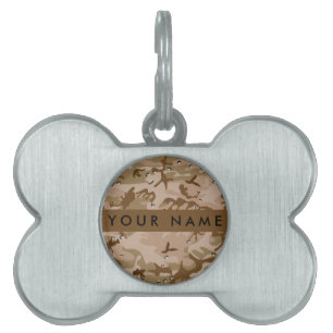 Placa Para Mascotas Guijarros de camuflaje del desierto, su nombre, pe