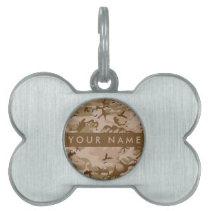 Placa Para Mascotas Guijarros de camuflaje del desierto, su nombre, pe