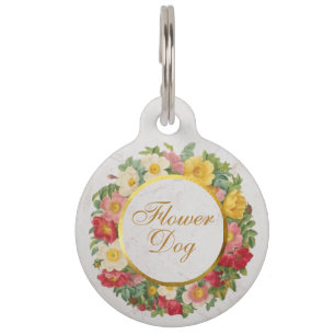 Placa Para Mascotas Guion de Corona de Bodas de Rosa de Perro Falso Or