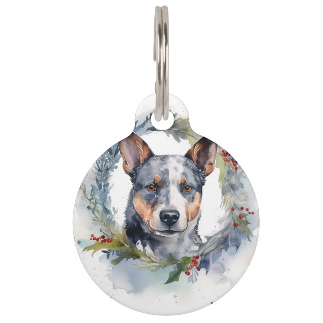 Placa Para Mascotas Guirnalda Navideña de Blue Heeler Perro Festivo (Anverso)