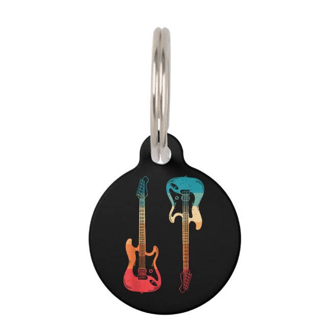 Placa Para Mascotas Guitarista de guitarra retro rock de guitarra de t (Anverso)