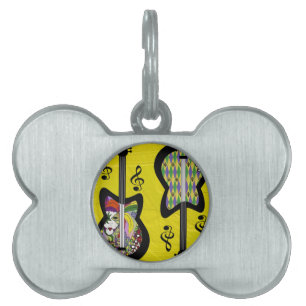 Placa Para Mascotas Guitars coloridos del Mardi Gras