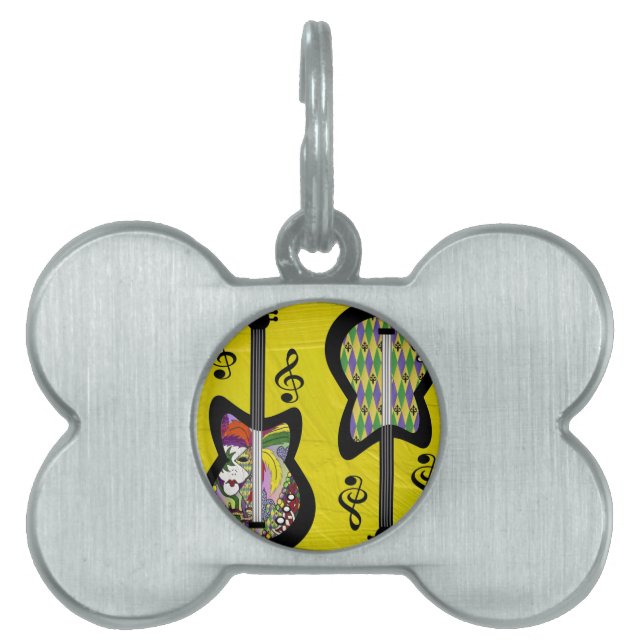Placa Para Mascotas Guitars coloridos del Mardi Gras (Frente)