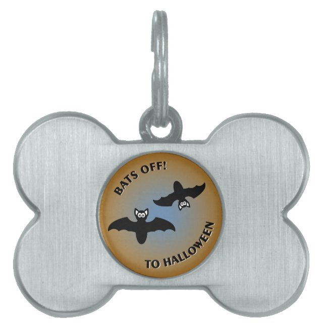 Placa Para Mascotas Halloween Bats Naranja Azul (Frente)