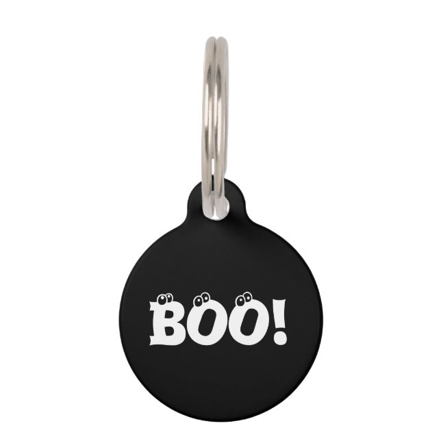 Placa Para Mascotas Halloween Boo! Espantoso ojos negros perro diverti (Anverso)