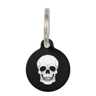 Placa Para Mascotas Halloween De Cabeza De Cráneo Blanco Y Negro