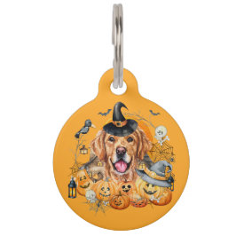 Placa Para Mascotas Halloween del perro con recuperador de oro persona
