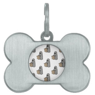 Placa Para Mascotas Halloween, Fantasma Gris Lindo, Truco o Trato, Buu