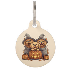 Placa Para Mascotas Halloween Golden Retriever Perro Jack O Lantern