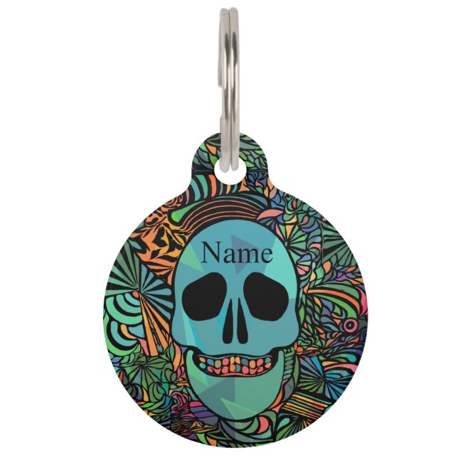 Placa Para Mascotas Halloween Hippie Skull Thunder_Cove (Anverso)