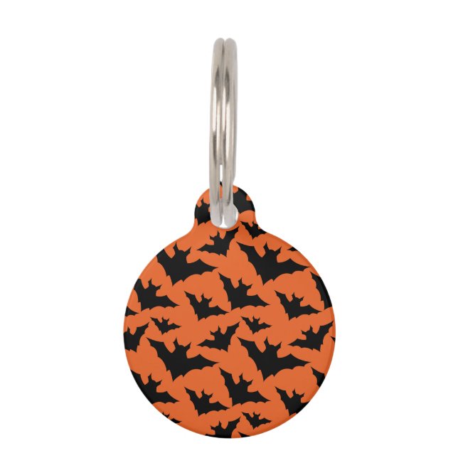 Placa Para Mascotas Halloween negro murciélago naranja fresco patrón d (Anverso)