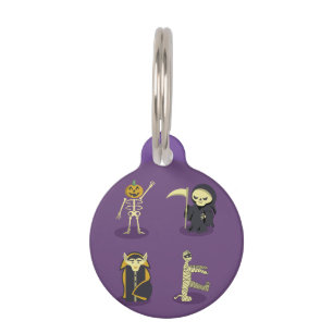 Placa Para Mascotas Halloween Skeleton Dracula Mummy Grim Reaper