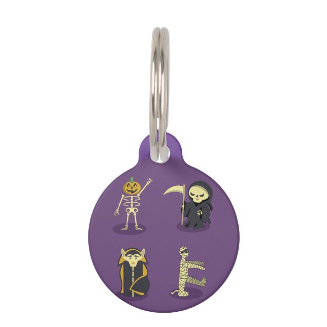 Placa Para Mascotas Halloween Skeleton Dracula Mummy Grim Reaper (Anverso)