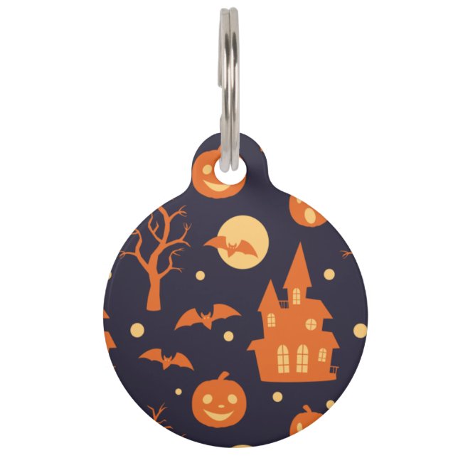 Placa Para Mascotas Halloween Spooky House Bats Trees Patrón de calaba (Anverso)