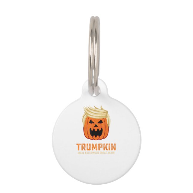 Placa Para Mascotas Halloween Trumpkin Funny - Escándalo paródico espe (Anverso)